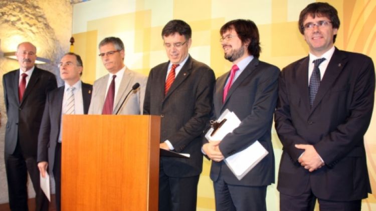 Recoder amb el president de la Diputació, l'alcalde de Girona i el president de la Cambra de Comerç de Girona © ACN