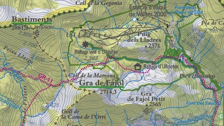 Mapa de la zona on s'han perdut els excursionistes, a Ulldeter, dins el terme municipal de Setcases © ACN