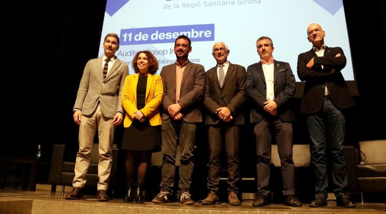 El conseller de Salut, els alcaldes de Salt i Girona i el rector de la UdG, a la presentació del pla funcional del nou Trueta. ACN