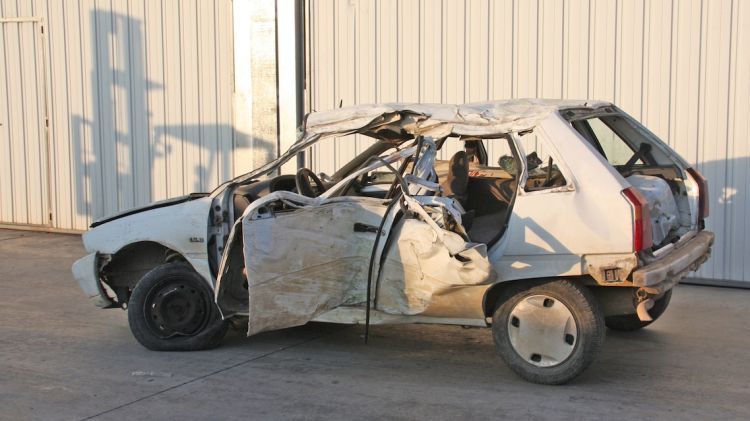 El cotxe amb què anava la víctima de l'accident a la N-II a Pontós © ACN