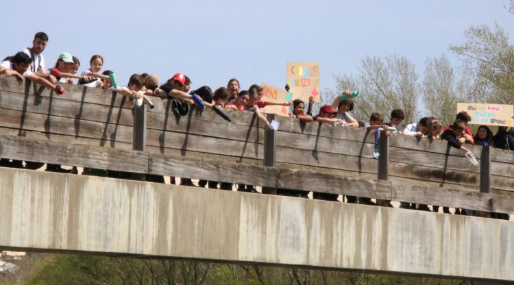 Alumnes d'instituts del Gironès i el Pla de l'Estany particien en una acció reivindicativa al Ter. ACN