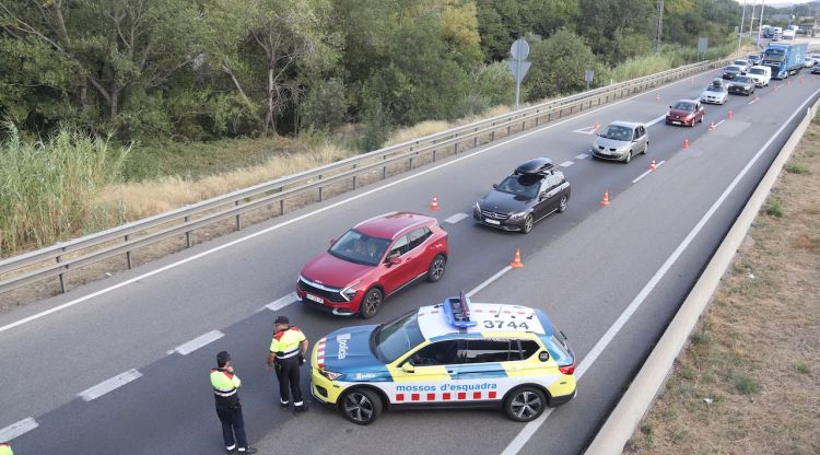 Els Mossos fent un control aquesta tarda a l'AP-7 a la Jonquera. ACN