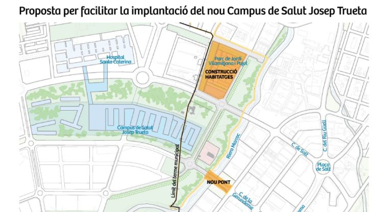 Dibuix sobre plànol de la modificació urbanística que permetrà tirar endavant el nou Campus de Salut. ACN