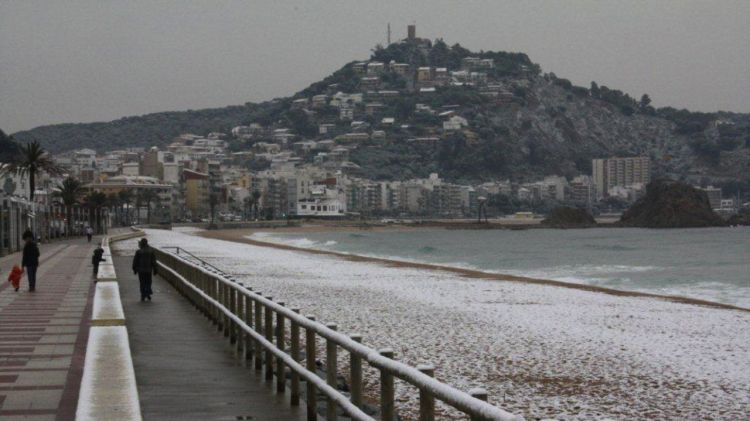 La platja de Blanes, enfarinada a primera hora d'aquest matí © ACN