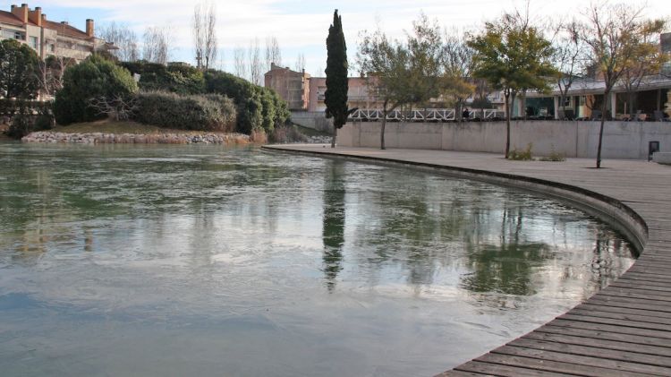 El petit estany del parc del Migdia de Girona s'ha despertat aquest diumenge amb gel © ACN