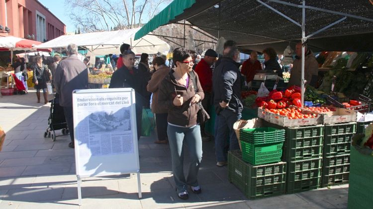 Algunes parades de fruita i verdura situades a l'exterior del mercat del Lleó de Girona © ACN