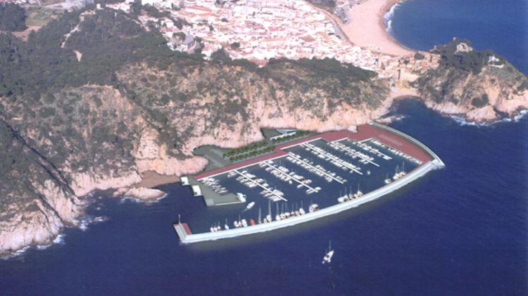 Un fotomuntatge que mostra, des de l'aire, la situació del port esportiu a la zona d'Es Codolar de Tossa de Mar © ACN