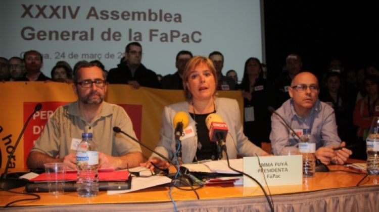 L'assessor jurídic de la FaPaC, Jordi Morató, i la presidenta de la FaPaC, Imma Fuyà aquest matí © ACN