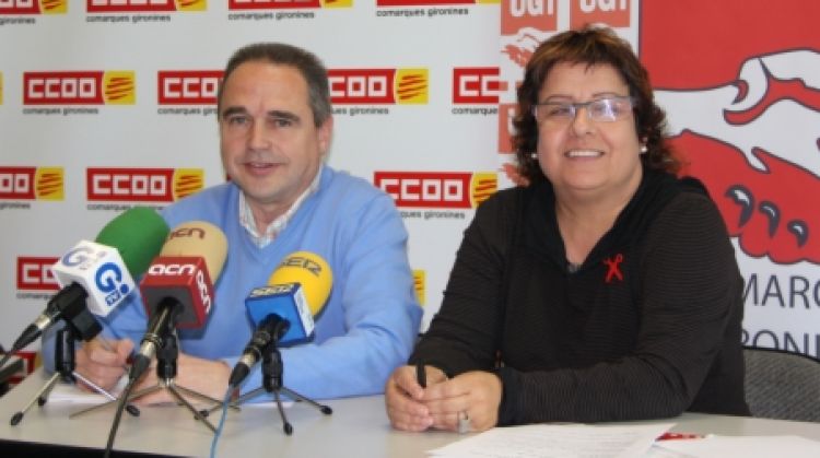 Els secretaris generals de CCOO i la UGT a les comarques gironines, Bartomeu Compte i Dolors Bassa © ACN