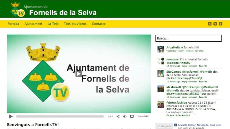 Captura de pantalla del nou canal de televisió de Fornells de la Selva © AG