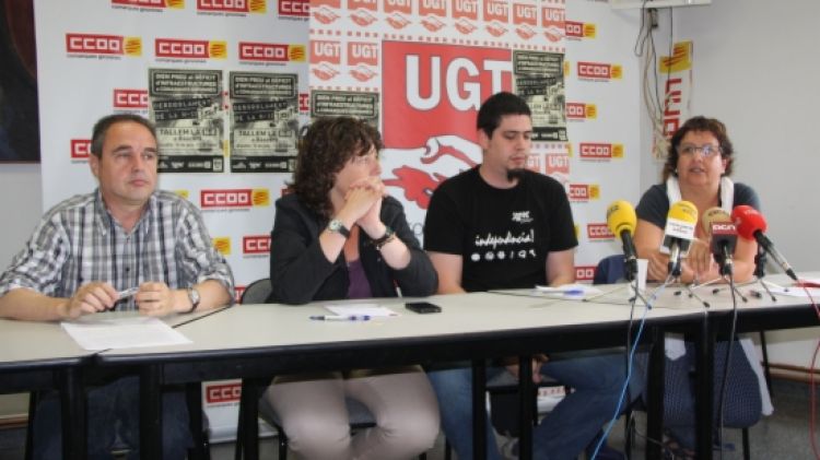 Bartomeu Compte, Dolors Bassa, Teresa Jordà i Pau Presas, durant la presentació de la protesta © ACN