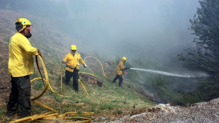 ADF treballant per evitar que les flames arribin a les cases © ACN