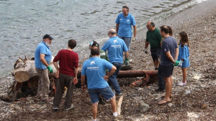 Voluntaris recollint brossa a la cala Tamariua © ACN