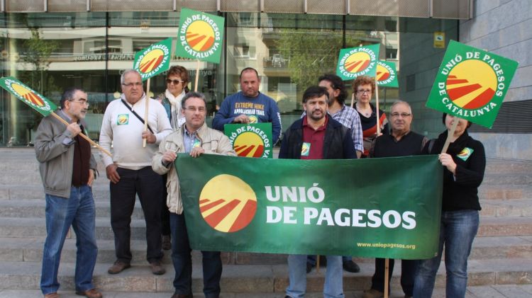 Una desena de membres del sindicat davant de la Delegació del Govern © ACN