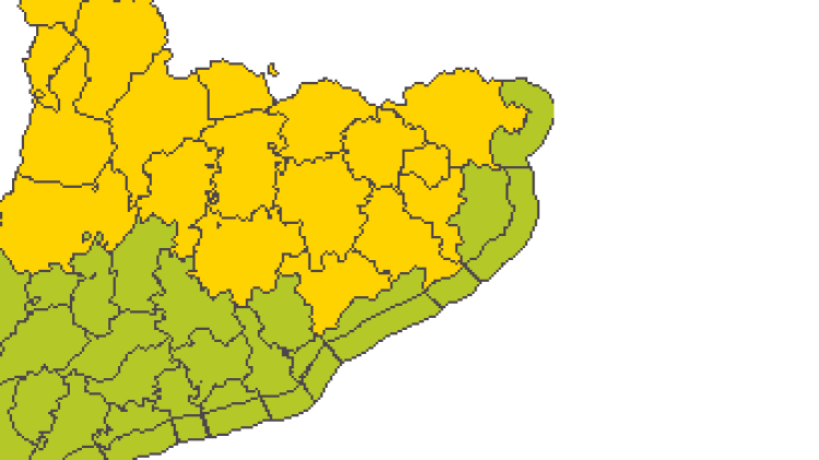 Les zones marcades amb l'avís per possibles tempestes
