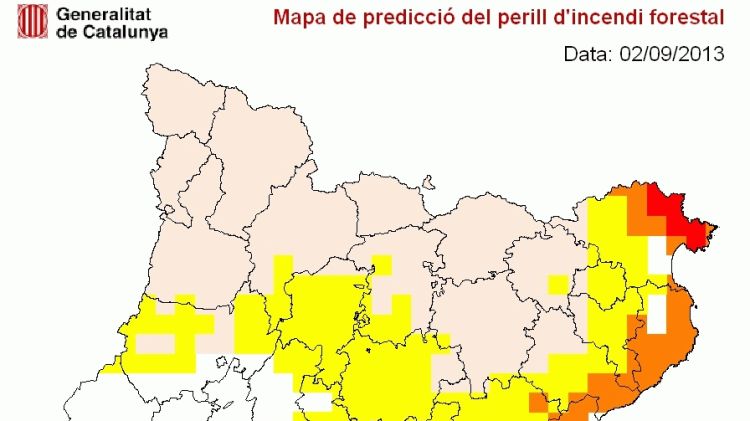 Mapa de risc d'incendi forestal de dilluns, 2 de setembre © Meteo.cat