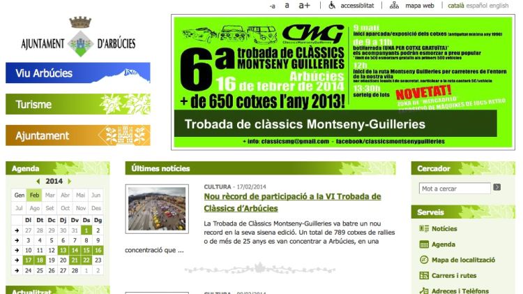 Captura de pantalla del web de l'Ajuntament d'Arbúcies