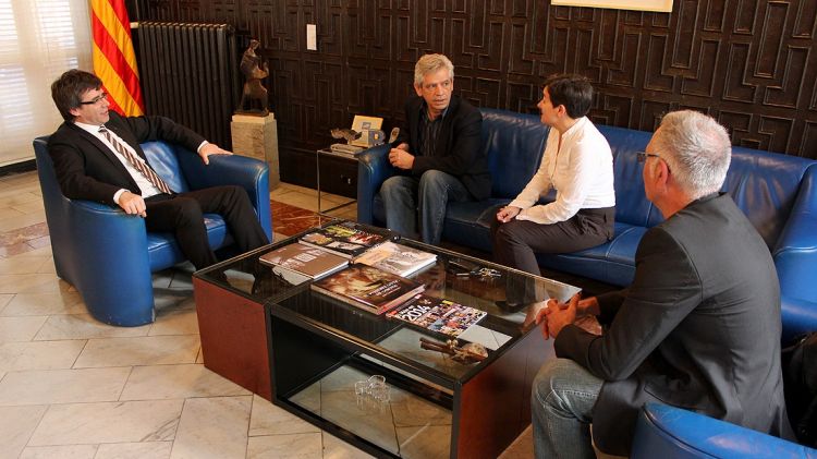 Un instant de la trobada entre Puigdemont, Reyes i Berlana © Aj. de Girona