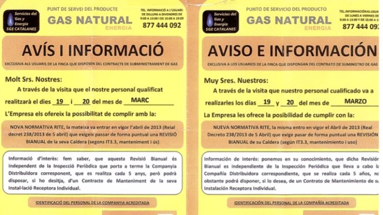 Avisos que utilitza l'empresa fraudulenta © Aj. de Girona