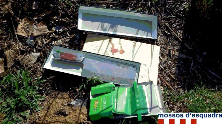La capsa, amb el tallant i la fusta de cuina trobats al parc infantil