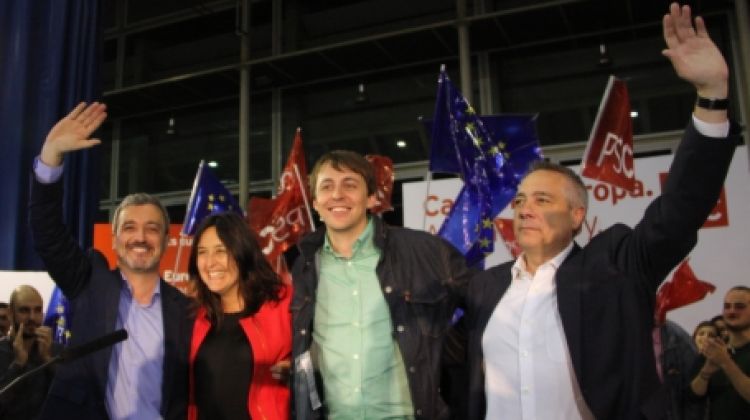 Jaume Collboni, Esther Niubó, Javi Lópezi i Pere Navarro, al començar la campanya © ACN