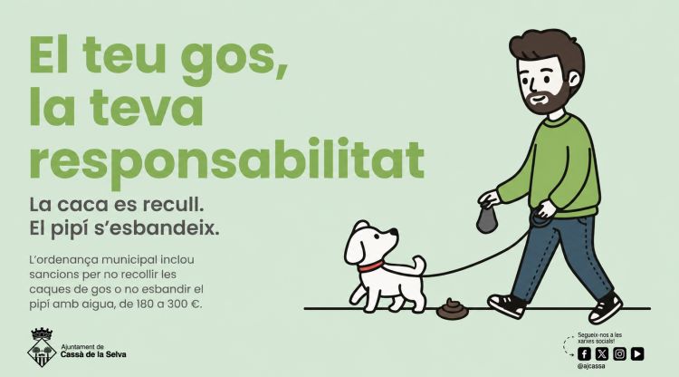 Multes de fins a 300 euros per no netejar els orins i excrements dels gossos a Cassà